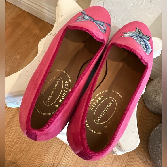 LoveShackFancy x Stubbs and Wootton Rose Bow Slipper in Fuchsia Pink Velvet - Picture 10 of 15